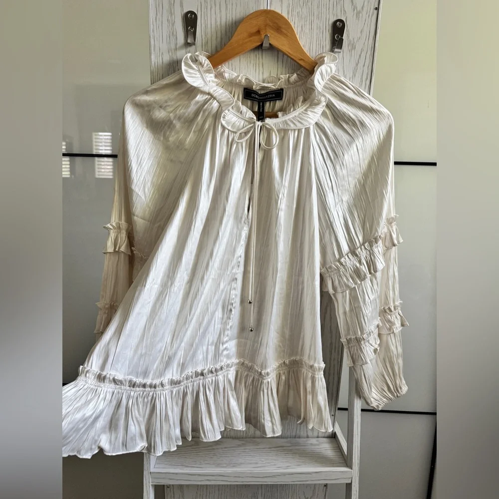 BCBGMAXAZRIA Ruffle Peasant Long Sleeve Blouse - Picture 4 of 15